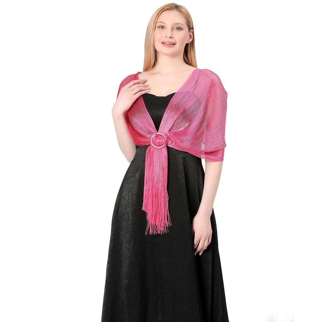 Sparkling Metallic Scarf With Buckle Women'S Evening Party Shawl Gold Silver Shiny Shawls For Bridal Bridesmaid Wedding Wraps