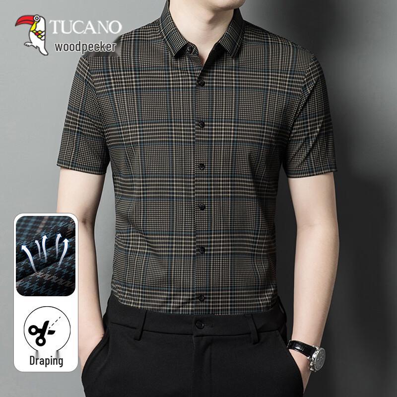 TUCANO Men s Summer Ice Silk Plaid Short-Sleeve Shirt 2XL