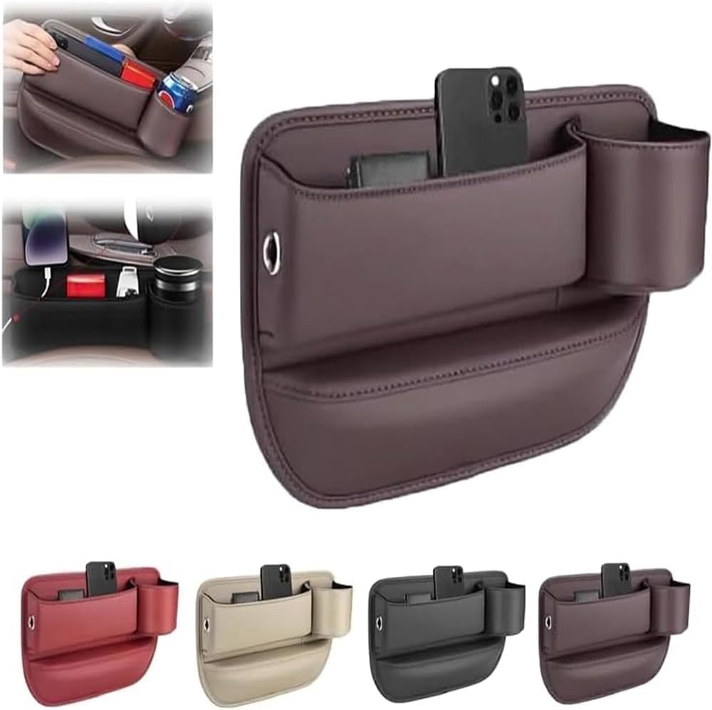 

Автомобильный органайзер для зазоров в сиденье автомобиля, ящик для хранения в сиденье автомобиля с подстаканником, автомобильный органайзер из искусственной кожи для телефона, кошелька, ключей