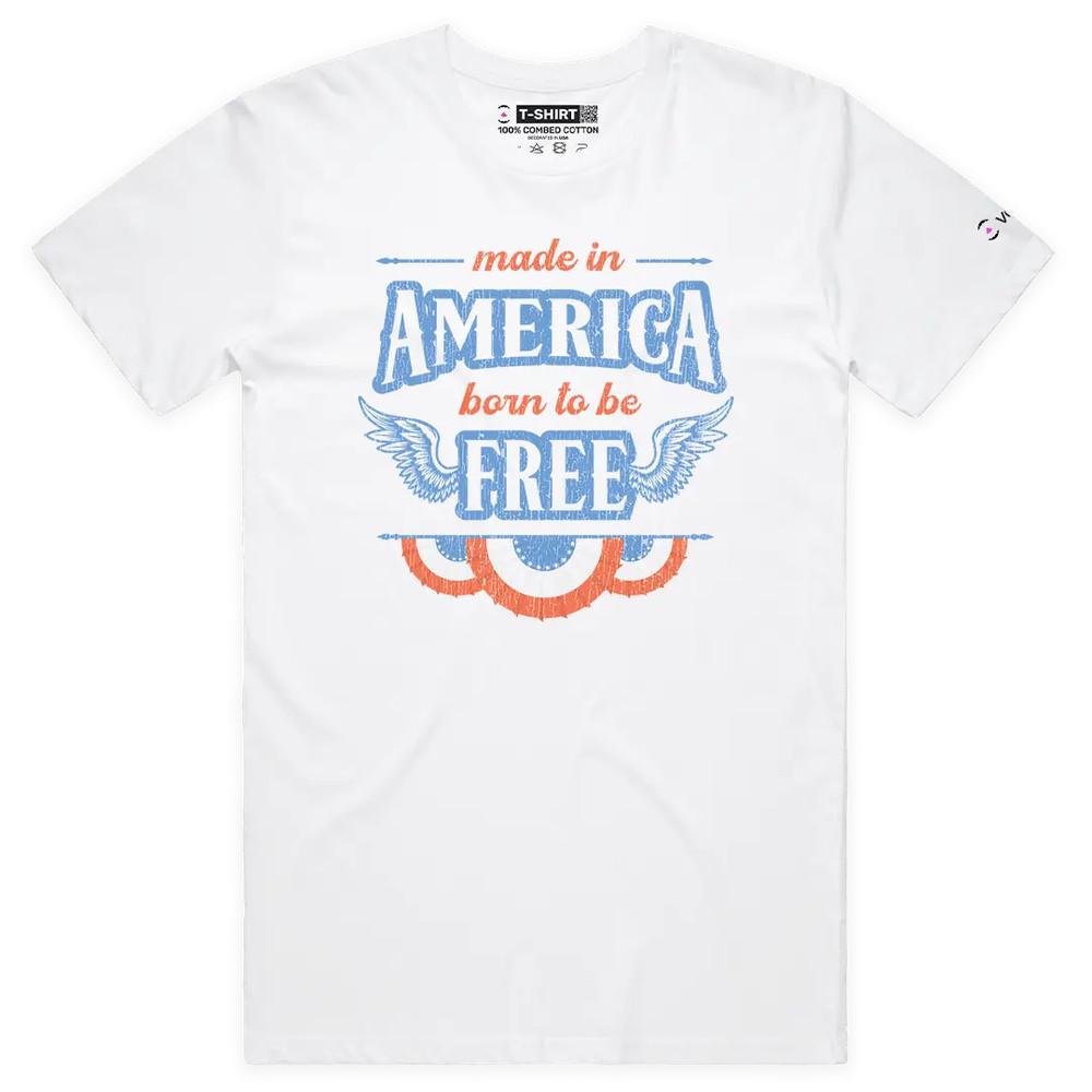 VOICEART Born To Be Free Independence Day Premium Graphic T-Shirt L