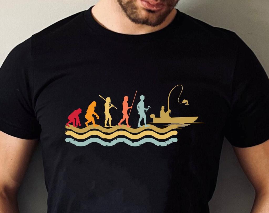 Evolution Of Fishing T-Shirt, Retro Fishing Shirt, Gift For Dad Boat Fishing Shirt Birthday Gift Family Presents Christmas Xmas Tee Tops