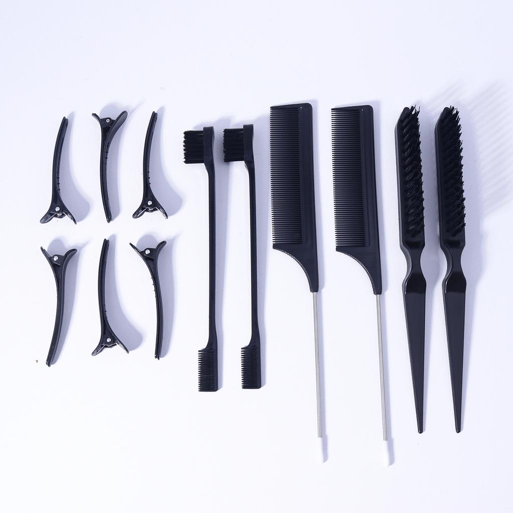 12pcs hair comb set, mouse tail comb, edge brush, for edge and back brushing, 6 smooth clips,Special for real hair wigs