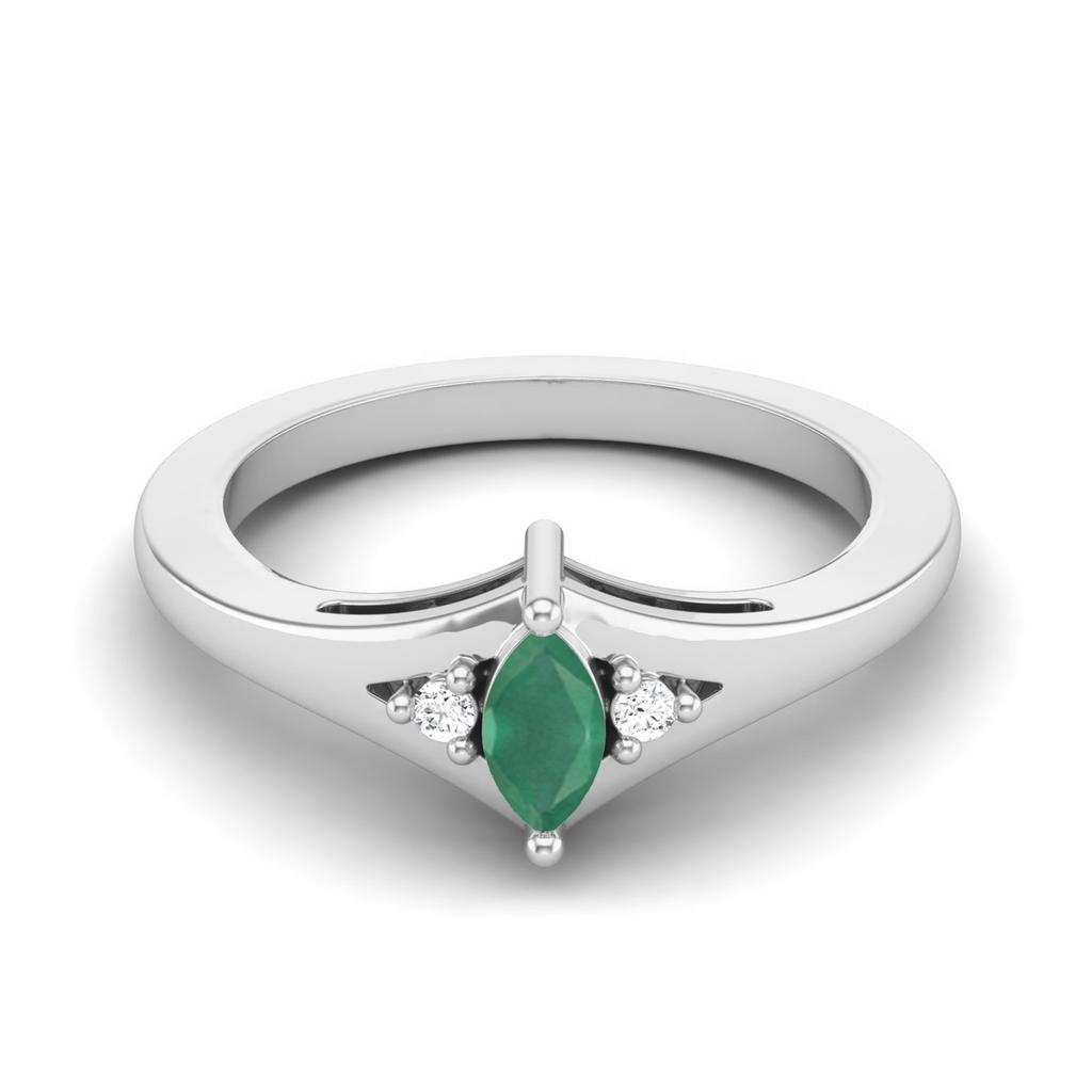 925 Sterling Silver 0.29 Cts Marquise Shape Emerald Three Stone Wedding Women Ring