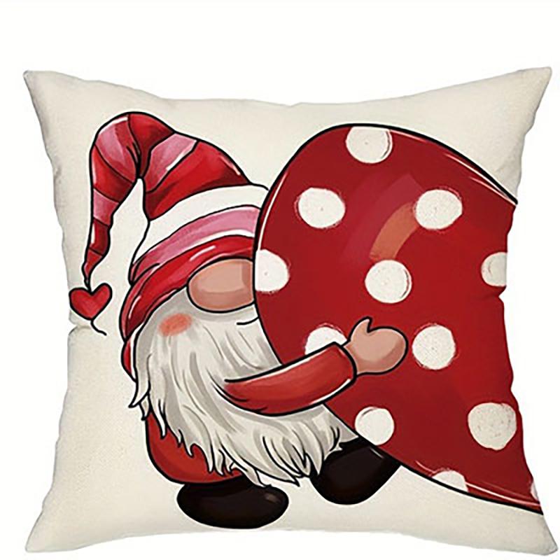 Christmas Gnome Heart Throw Pillow Covers, Festive Couple Cushion Cases for Holiday Decor
