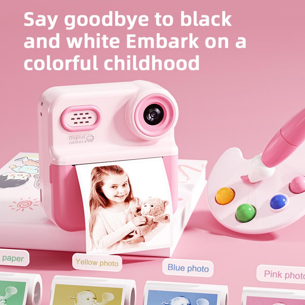 Instant Print Camera Mini Thermal Label Printer with 3 Roller Photo Paper 1500mAh for Girls Boys Christmas Birthday Gifts