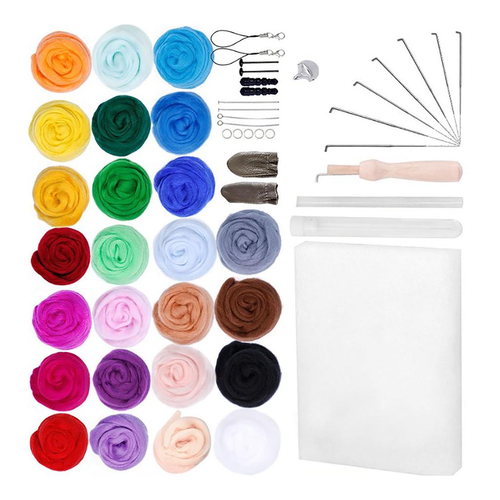Needle Felting Kit 25 Colors Wool Fluffy Soft Eco Friendly Easy Operation Felting Kit for Craft DIY