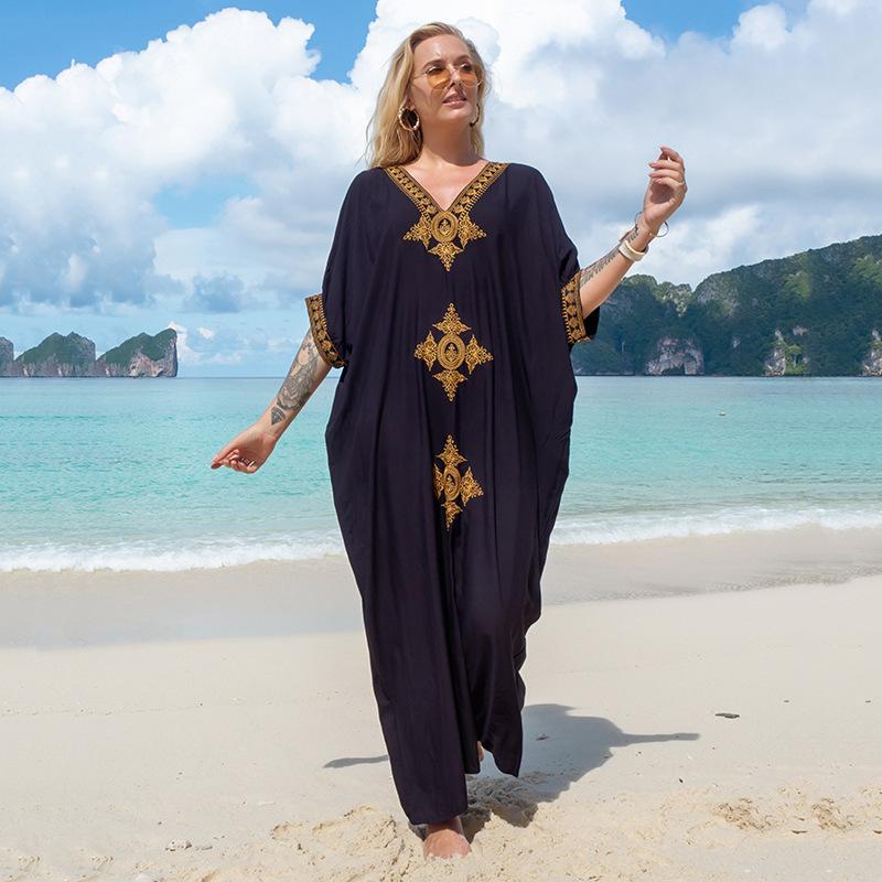 New European and American Cotton Gold Embroidered Robe, Beach Jacket, Sunscreen Dress, Bikini Blouse, Swimsuit, and Women's Outside