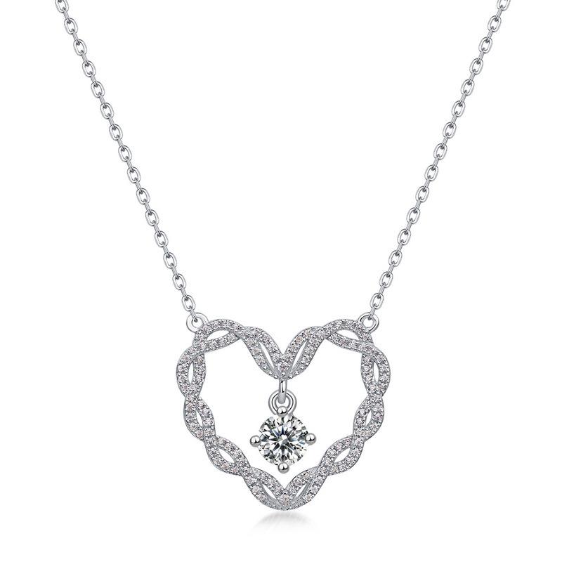 

Heart-Shaped Moissanite Necklace in 925 Sterling Silver - Simple INS Style with Full Diamond Clavicle Chain. 925 Silver