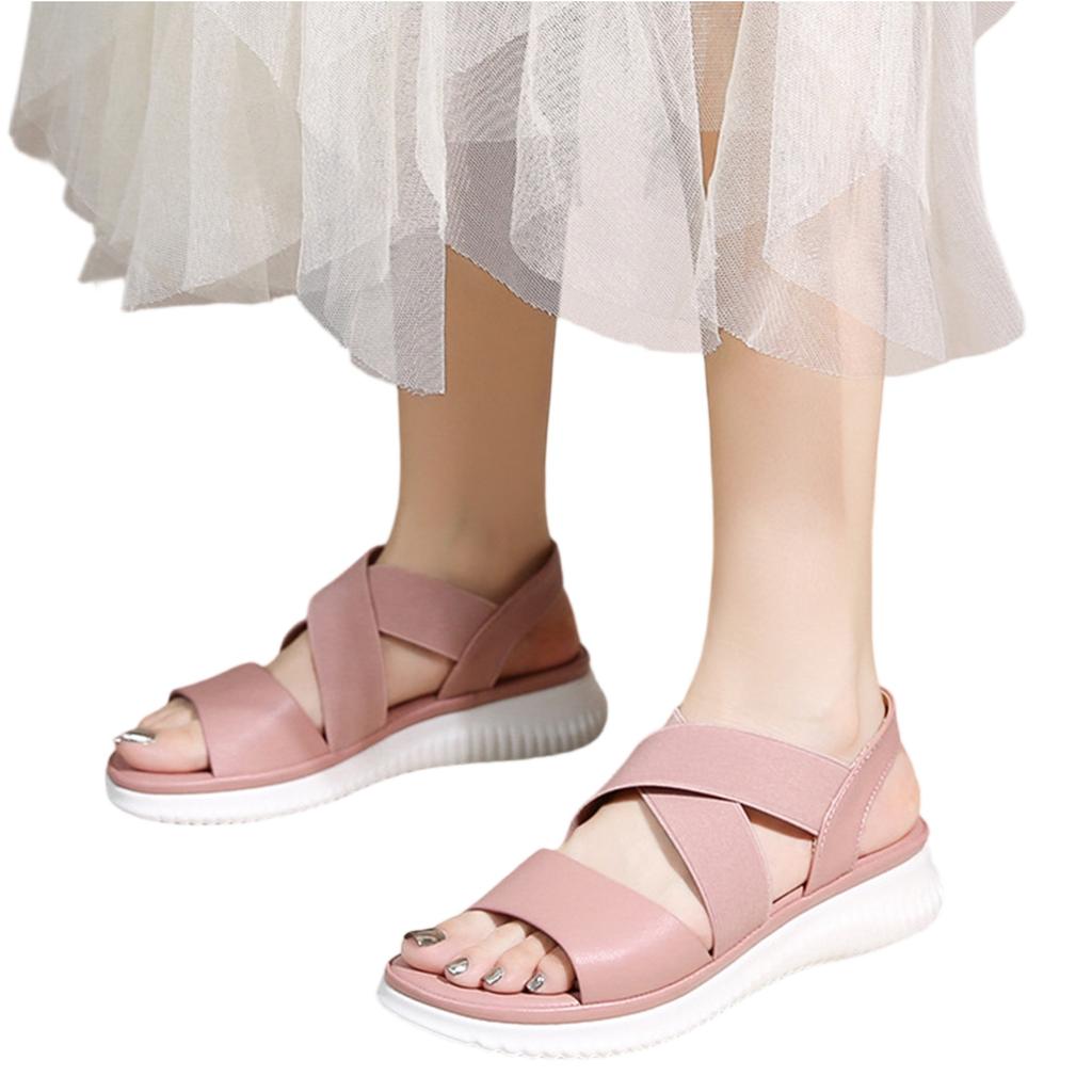 Women's Bohemian Style Elastic Band Flat Sandals Summer Slip On Comfortable Casual Footwear with Textured Sole for Daily Wear