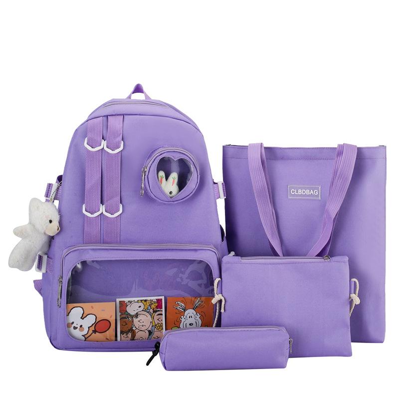 

School bag women s four-piece set new primary and secondary school backpack sweet girls campus backpack fashion фиолетовый