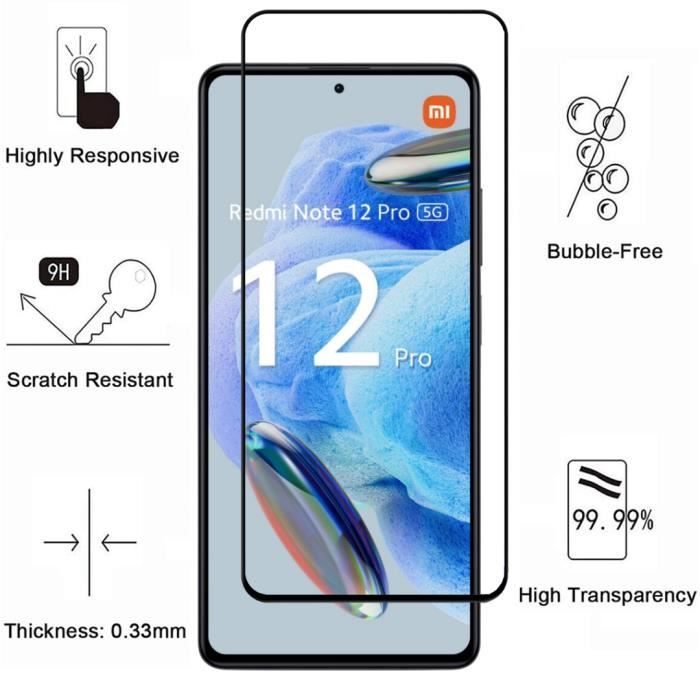 Tempered Glass for Xiaomi Redmi Note 12 PRO 5G [4 Pack] Phonillico® Screen Protector Glass Film