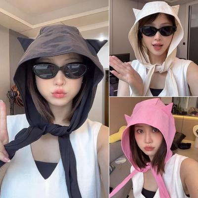 Lace-up Lace-up Pullover Hat Fast-drying Y2K Shawl Hat Fashion Little Devil Hat  Daily Use