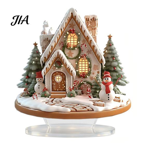 Acrylic Gingerbread House Ornaments Christmas Table Decor, Tree Ornaments, for Desk Waterproof Holiday Desktop Decorations Living Room Bedroom Office