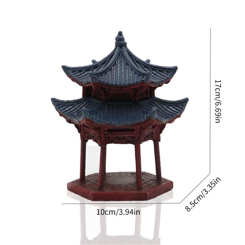 Traditional Hexagon Pavilion Fishtanks Decors Double Tiered Resin Craft for Fishtanks and Hotel Table Scene Landsacpe