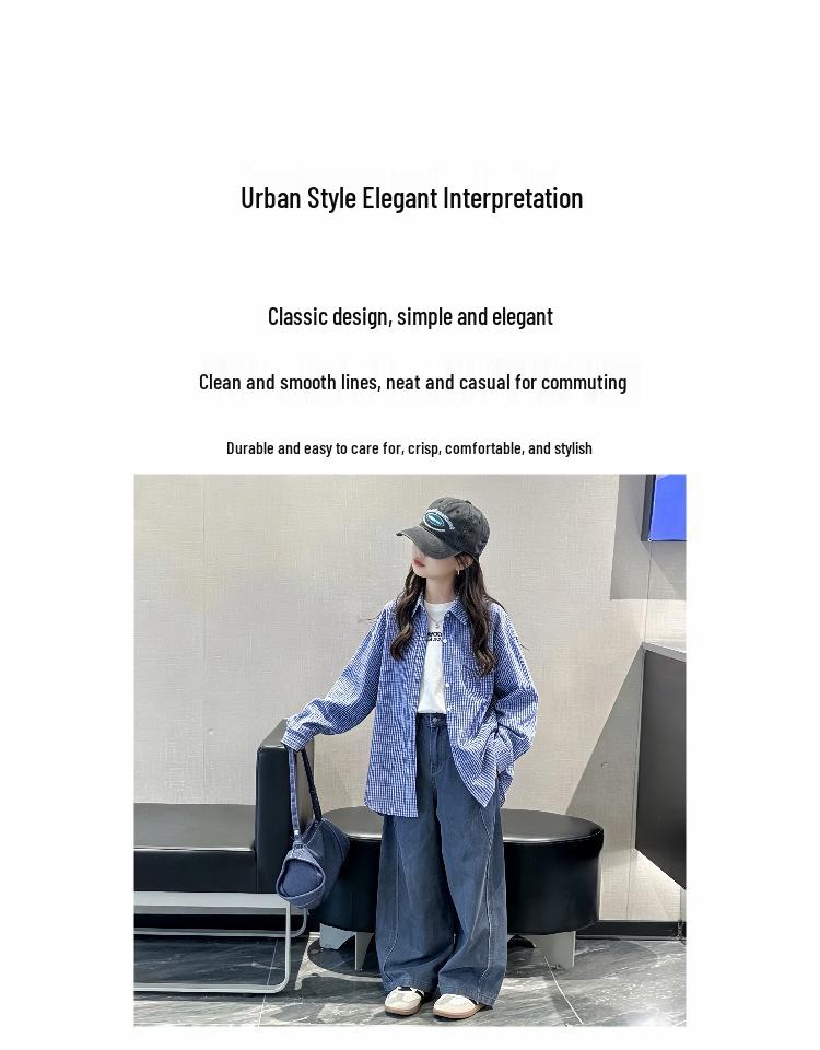 Girls' Autumn 2026 Korean Plaid Long Sleeve Cardigan Shirt