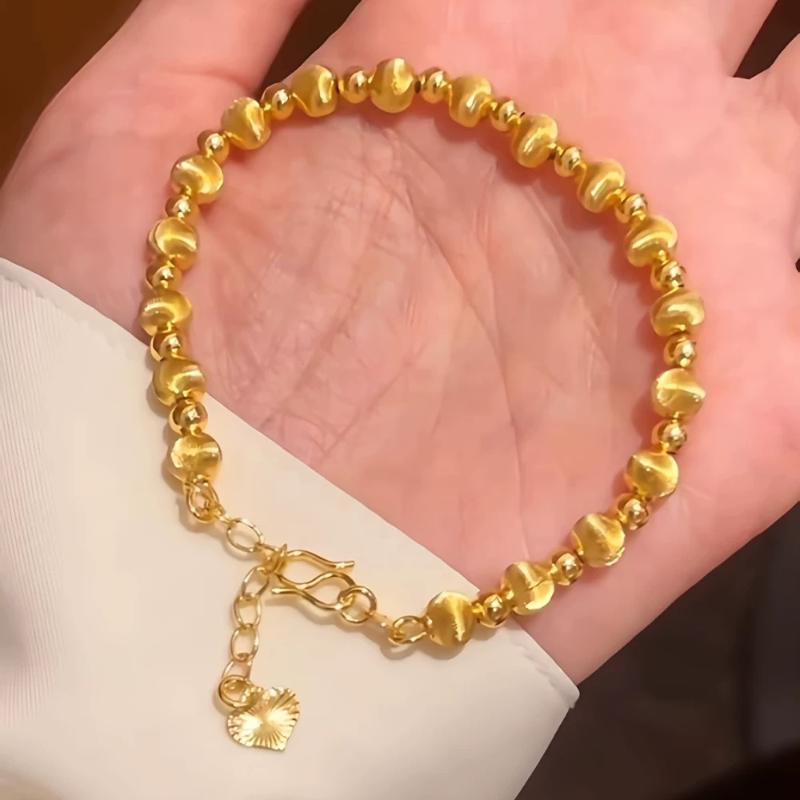 Laser Brushed Gold Color Bead Bracelet Ancient Lucky Bracelet Women'S Jewelry