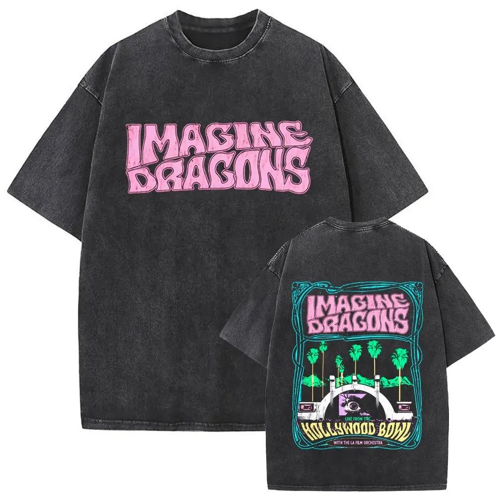 Rock Band Imagine Dragons Loom World Tour 2026 Washed Vintage T-shirt Men Women Gothic Oversized T Shirts Unisex Casual Tshirt