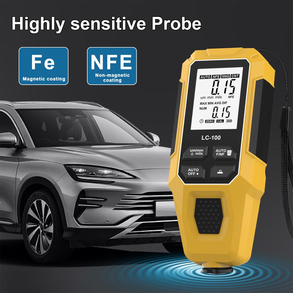 Coating Thickness Gauge, Portable Digital Car Paint Thickness Tester, Ferrous Non Ferrous Coating Tester with Automatic