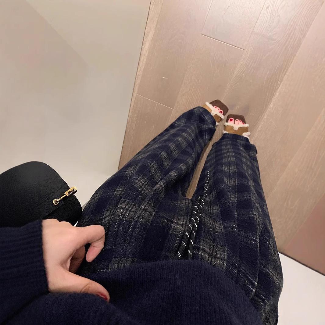 

Retro Plaid Wide-Leg Pants with Elastic Waist for Women L (up to 57.5 kg)