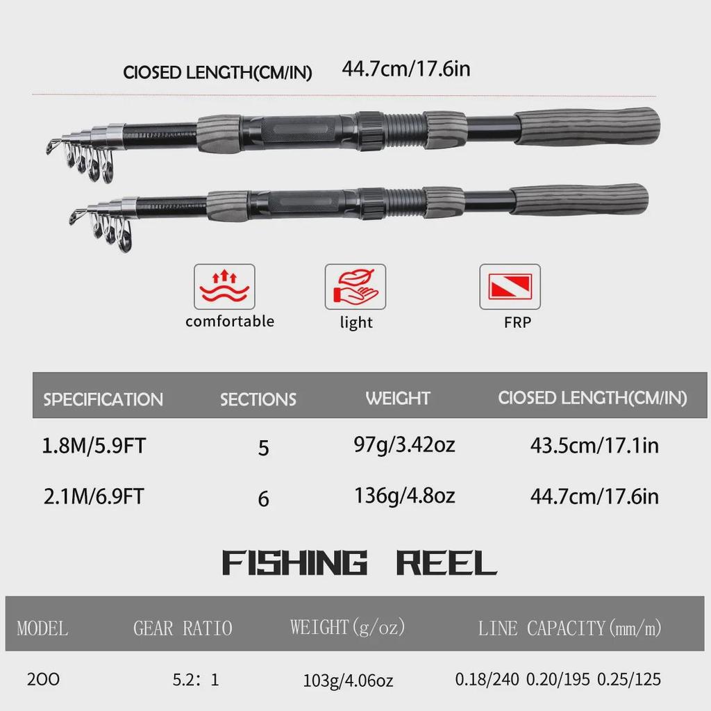 Portabelt fiskespöset: Kastspö och rulle-kombination, Långdistanskastning, Dubbla syften för sötvattensfiskeutrustning.
