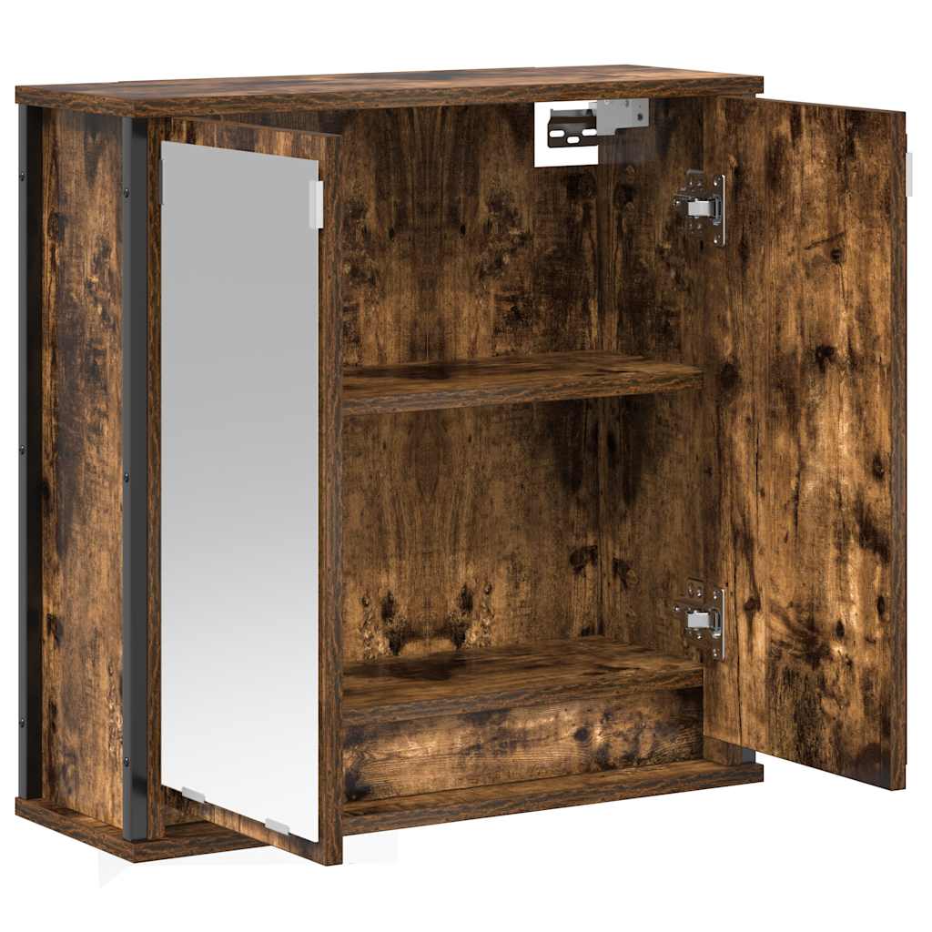 Bathroom Wall Cabinet with Mirror Smoked Oak Finish 60 X 21 X 60 Cm