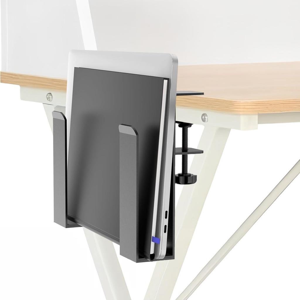 Under-desk Laptop Holder, Side Desk Laptop Storage Rack, Adjustable Hanging Side Holder, Metal Hanging Notebook Organizer for Notebooks, Newspapers, B