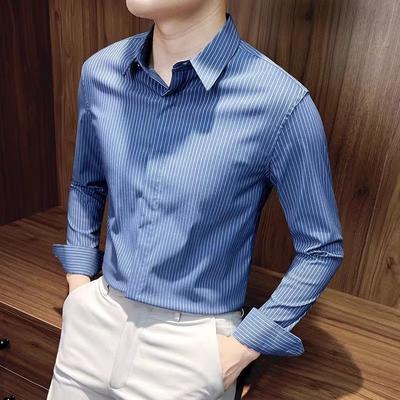 V-Ausschnitt Hemd Herren Langarm Trend Hübsches Schlank Casual Kragen Gestreiftes Hemd