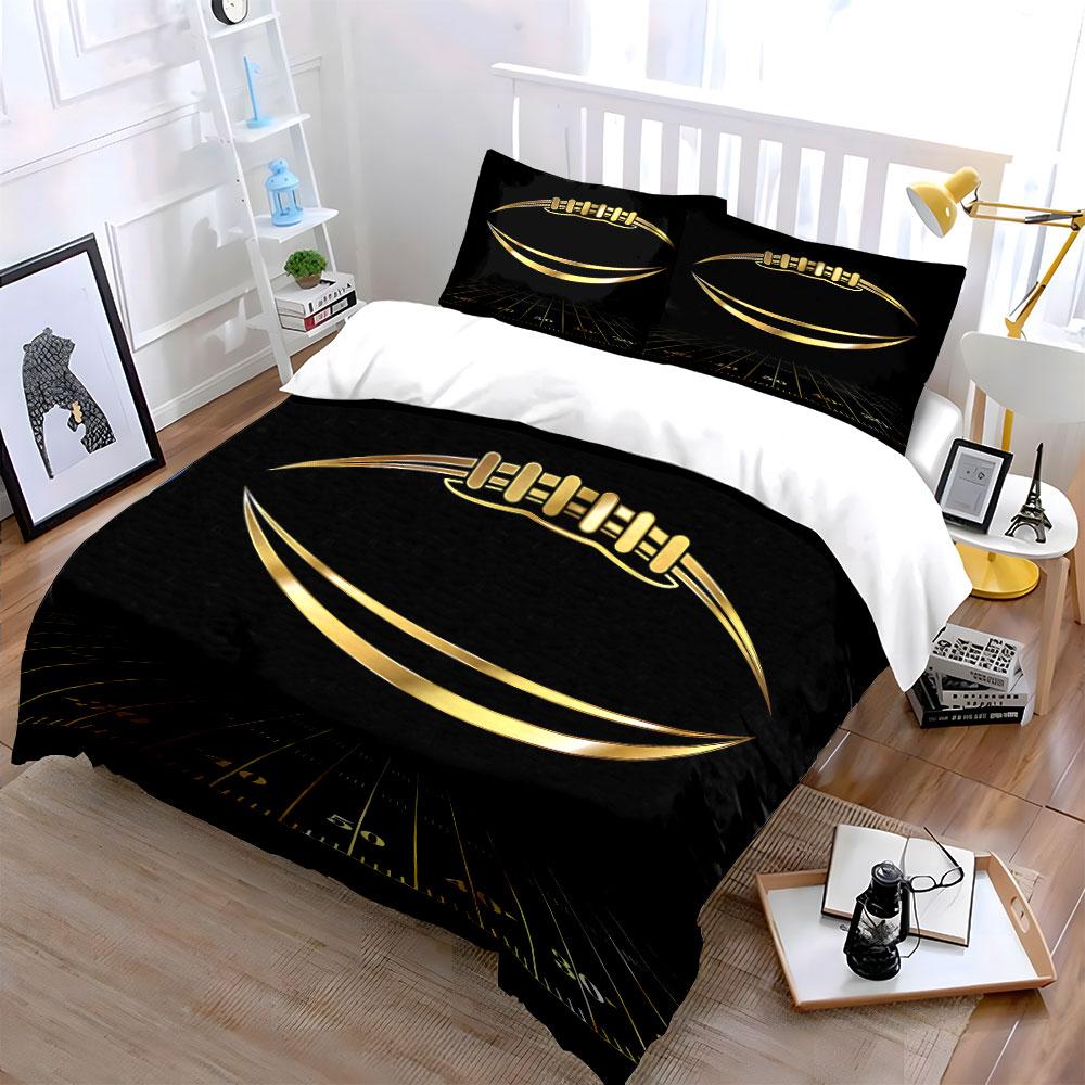 Golden Football and Background Lines Print Soft Comfortable Duvet Cover Bedding Set Included 1*Duvet Cover 2*Pillowcases