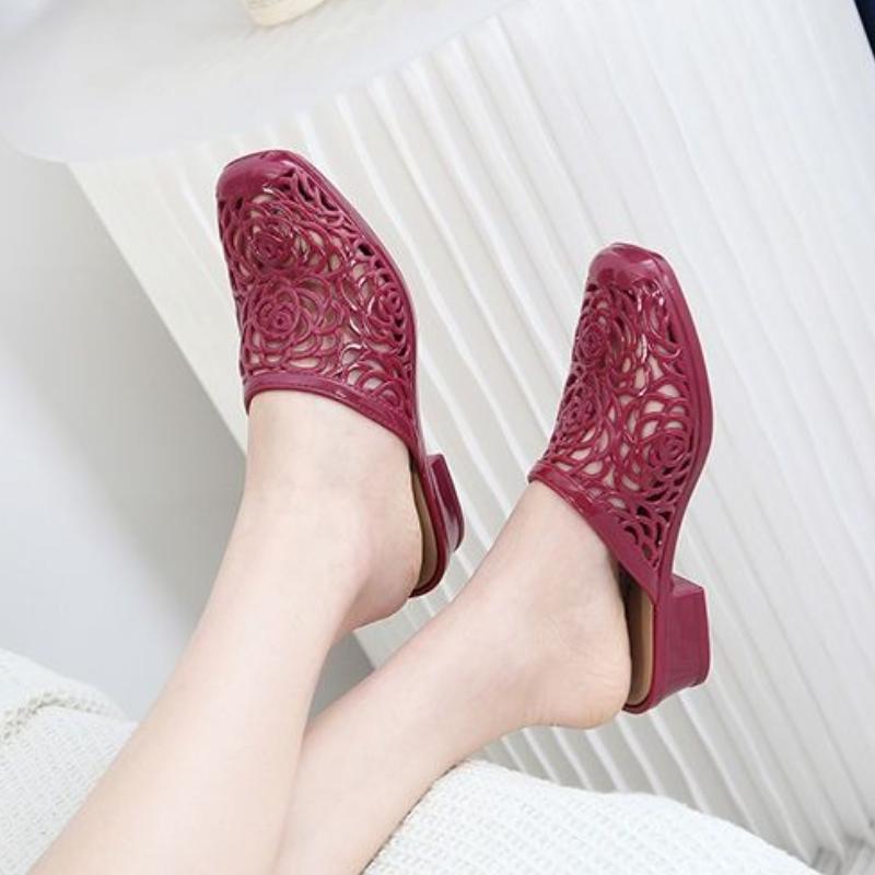 Outside Hollow Medium Heel Women's Slippers and Ladies Sandals On Beach Slides Casual Original Low Price Cheap Liquidation Shoes
