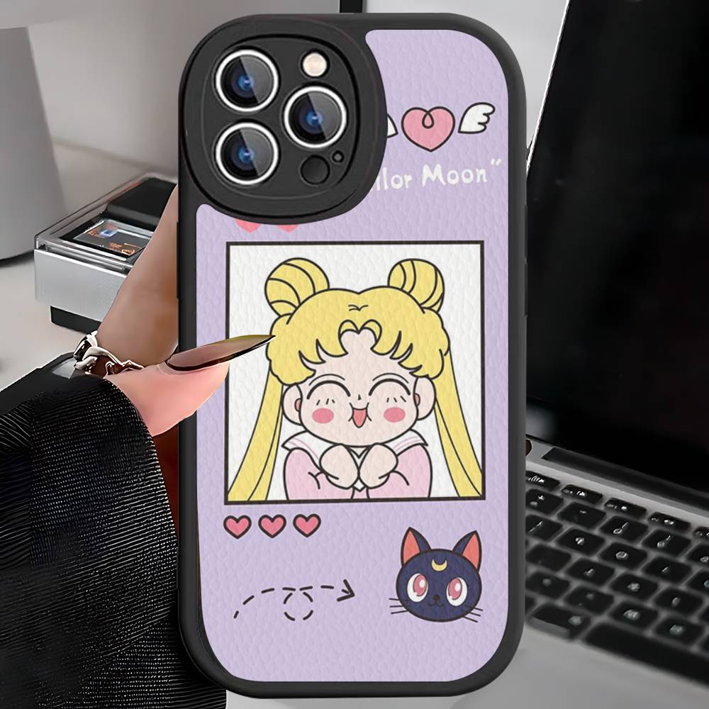 S-Sailors Anime Moon Phone Case For IPhone 16 15 14 13 12 11 Pro Max Plus 16E Soft Leather Cover