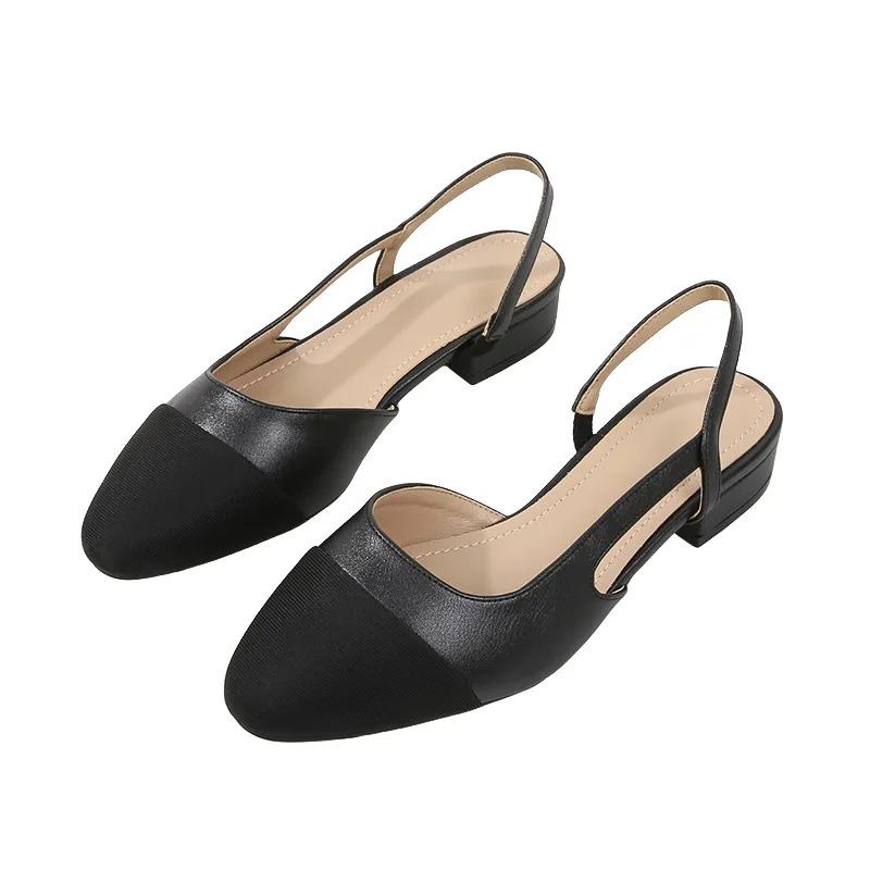 Soleist Patchwork Leather Slingbacks Women's Sandals Fashion Flat Heel Formal Ladies Shoes Sexy Party Sandals Dress Wedding Party Shoes