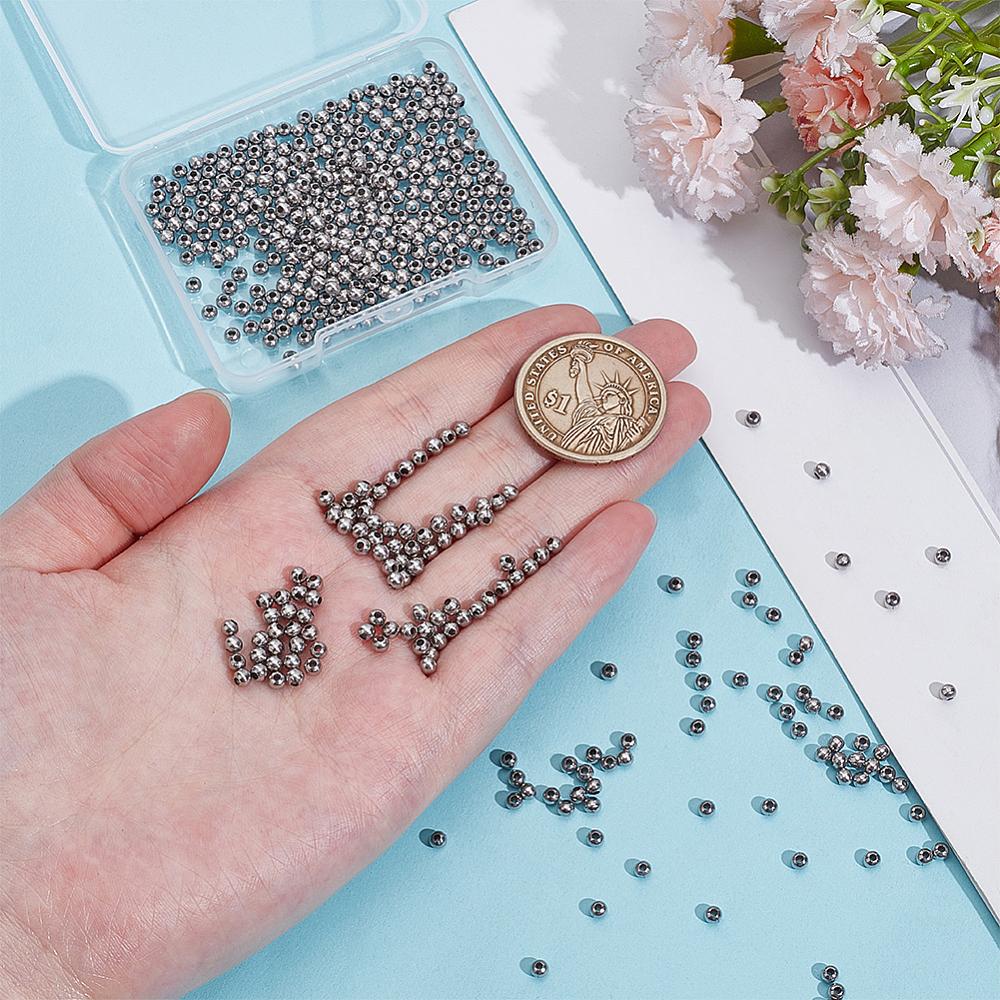 500Pcs 304 Stainless Steel Round Seamed Beads, for Jewelry Craft Making, Stainless Steel Color, 3mm, Hole: 1mm