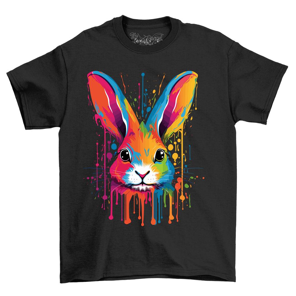Bunny Paint Drip Design T-Shirt Mens Womens Tees Top - Hop into Style! Funny T-Shirt Mens Womens Tees Top, Unisex Printed