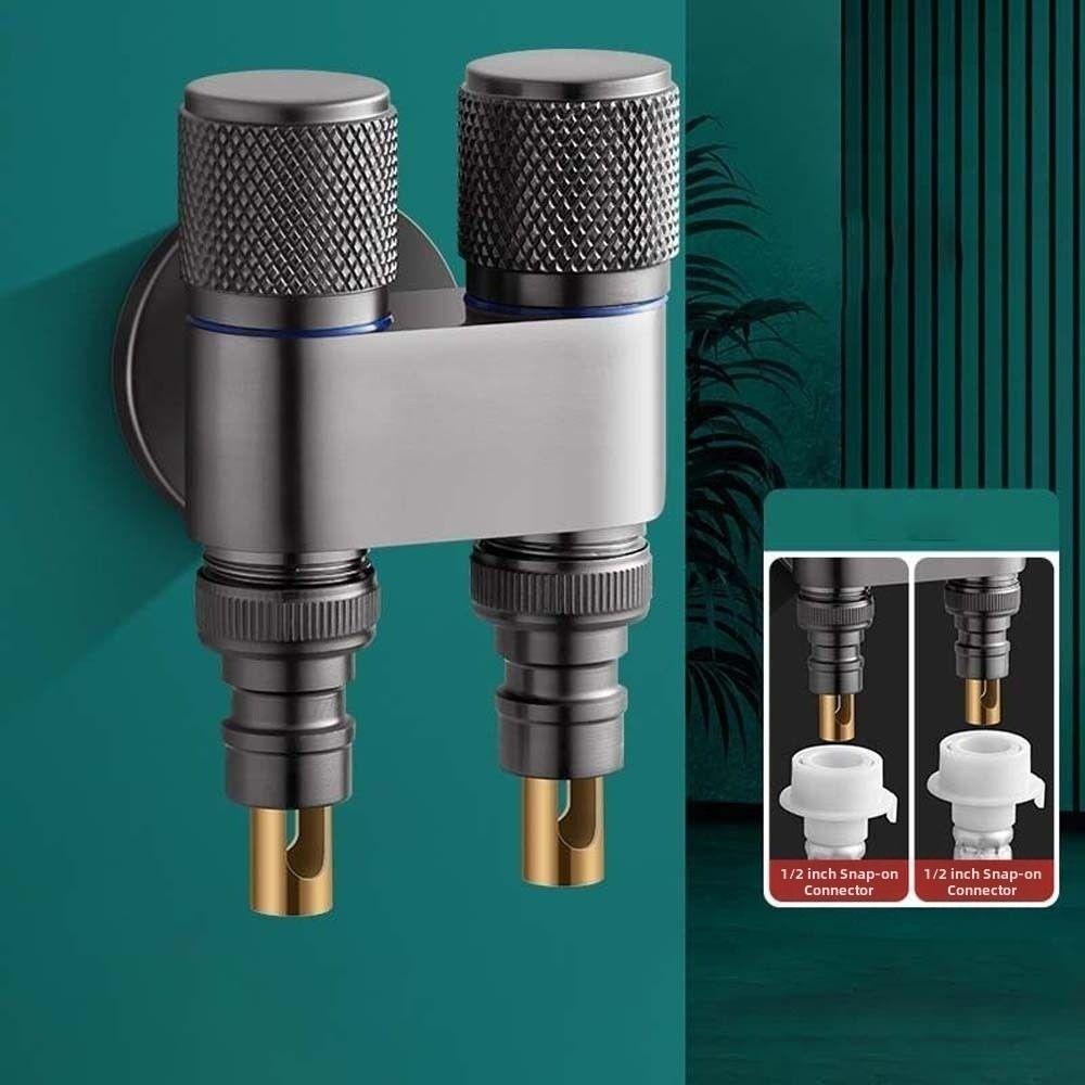 Universal Interface Double Outlet Valve Stainless Steel Knob Type Shower Shut Off Valve Space Saving Double-end