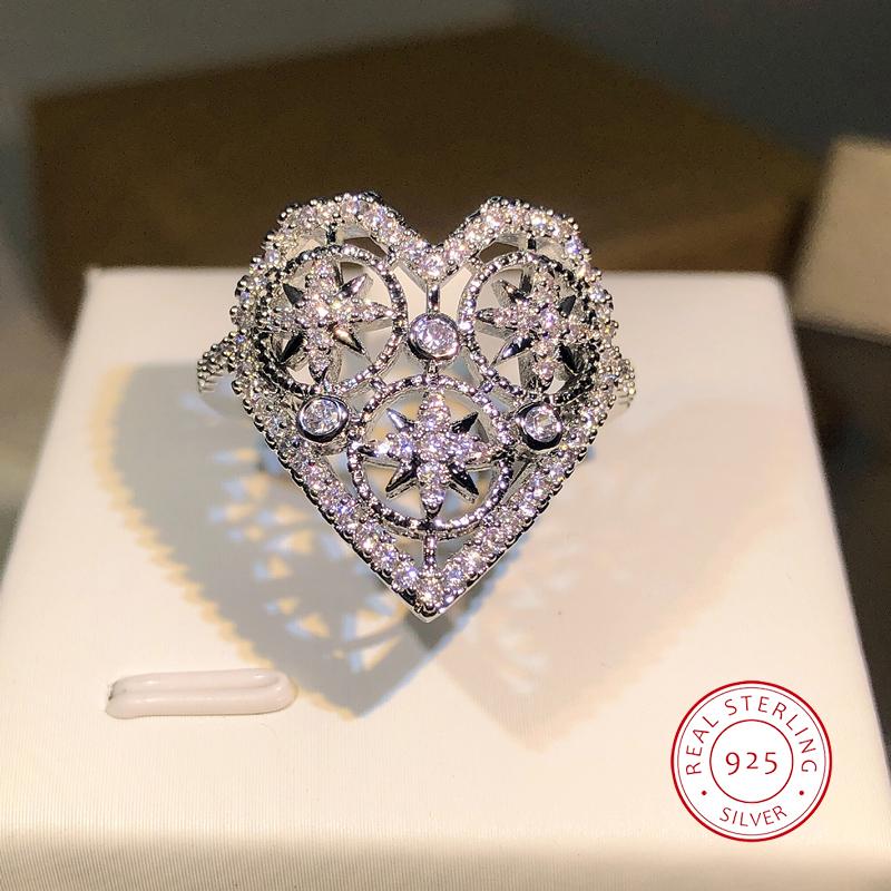 925 Silver Temperament Sweet Women Heart Star Rings Accessories Wedding Engagement Bands Jewelry Gorgeous Cubic Zircon Bridal