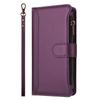 For iPhone 15 Pro Leather Case 9 Card Slots Zipper Wallet Stand Phone Cover with Wrist Strap