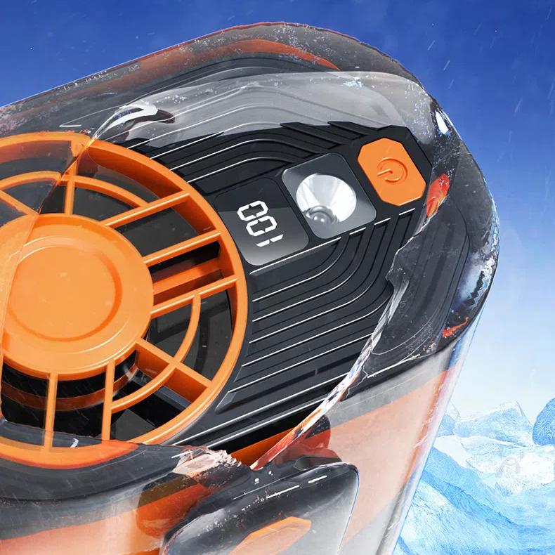 Ventilatore Portatile Turbo 5 in 1 con Clip da Cintura, 5 Velocità, Raffreddamento 24 Ore, Display LED, Torcia, Ventilatore Ricaricabile da Indossare alla Cintura per Campeggio, Esterno, Cantiere