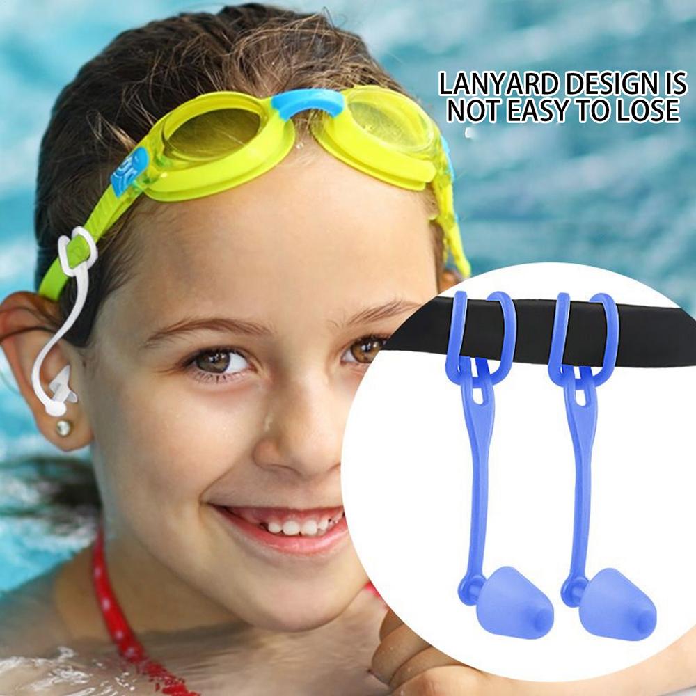 1pair Swimmers Ear Plugs Comfortable Swimming Ear Plugs Silicone Waterproof Reusable Hearing Protection Earbuds 1 Pair With Lanyard