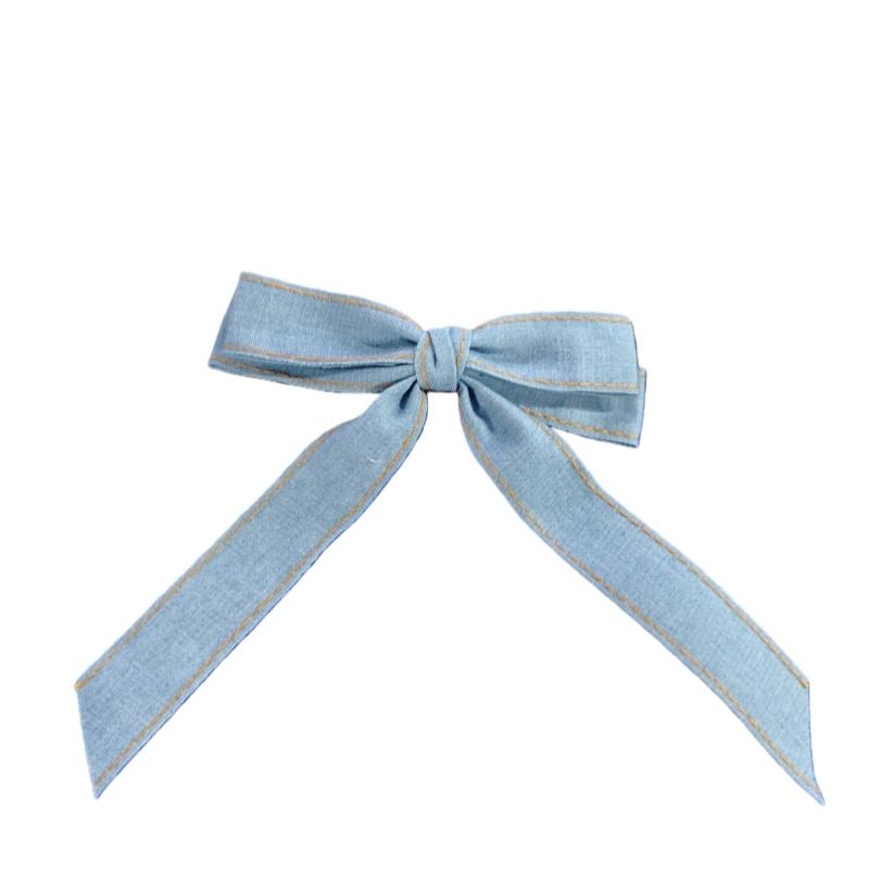 Denim Blue Ribbon Bowknot Hair Clips For Woman Girls Sweet Elegant Ponytail Hairpins Duckbill Clip Hair Accessories Gift