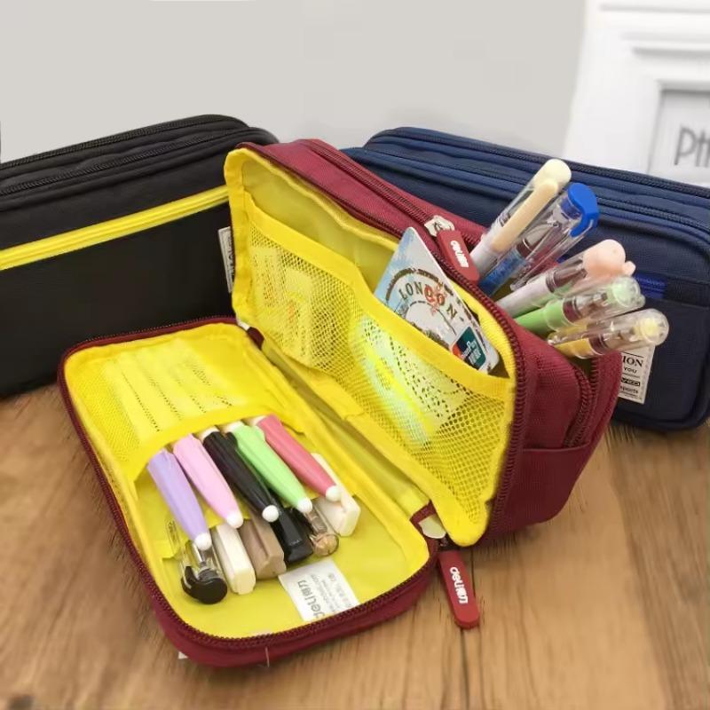 Double-Layered Pencil Case Large Capacity Pen Pouch Multiple Zipper Layers Pencil Box Student School Supplies