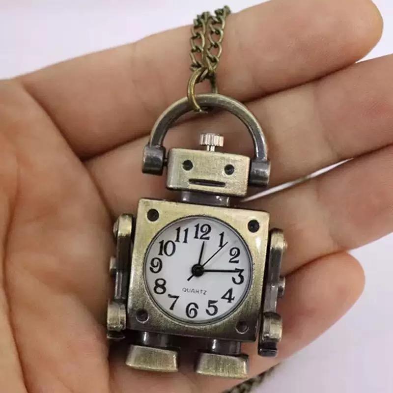 XIAOMI Vintage robot shape Arabic numerals round dial quartz pocket watch pendant decorated with cute keychain bag charm for a party