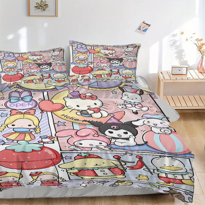 

3 шт. Комплект одеял с принтом «Дружба и веселье» Hello Kitty и друзья Мягкое и удобное одеяльное покрытие для спальни, гостевой комнаты Комплект постельного белья S022 135x200cm