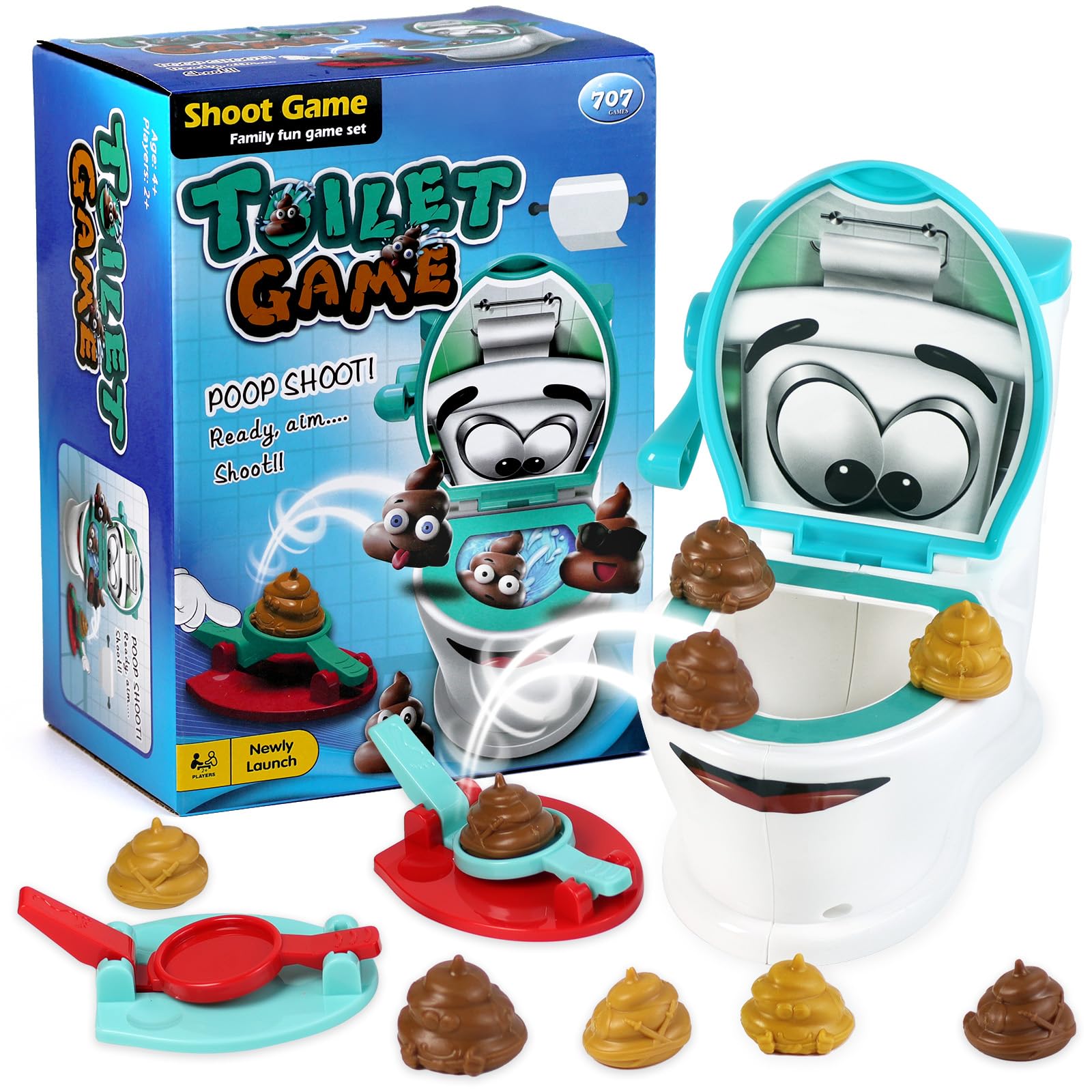 Toilet Poop Shooting Toy, Kids Toy, Turquoise & White, Indoor Play Time OneSize