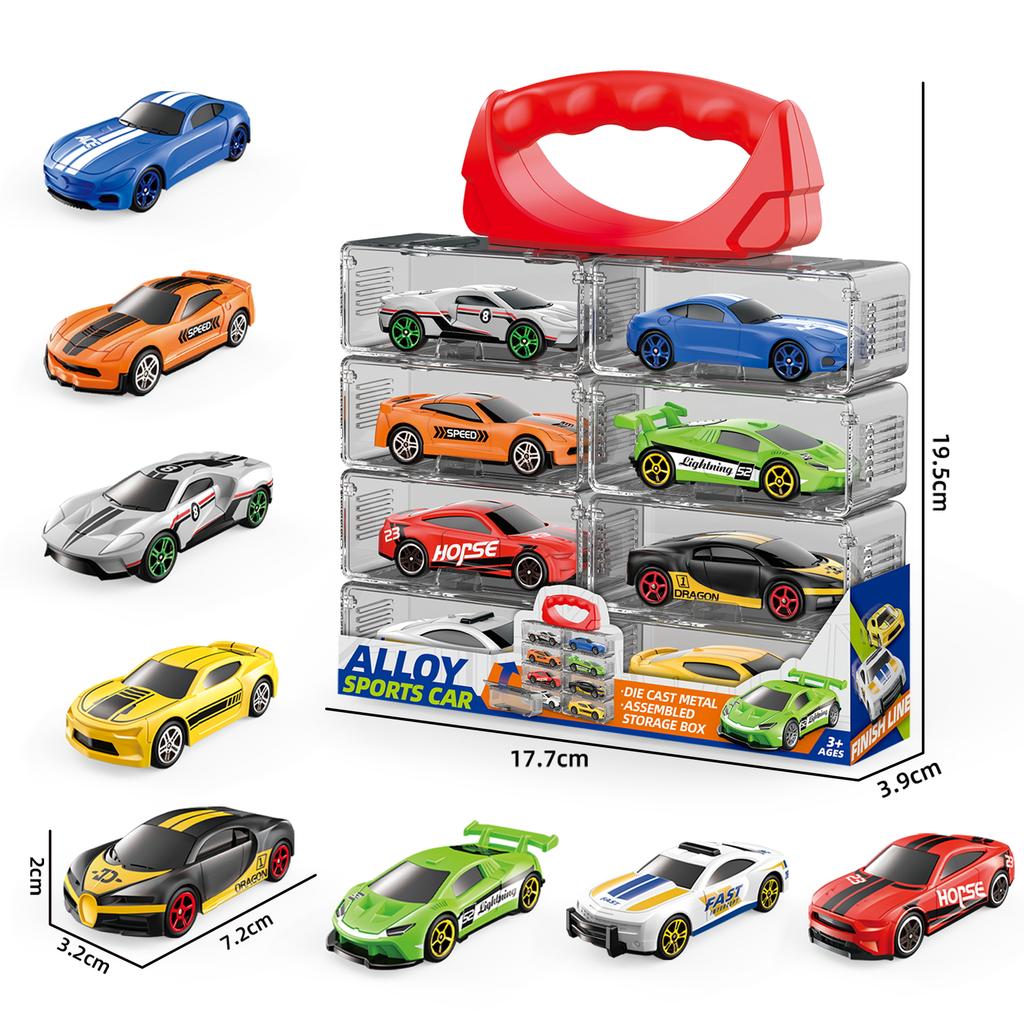 (Boxed) 1/64 Alloy Cars + Storage Box Mini Toy Set (includes 12 Cars + Layered Storage Box) Die-cast Metal, Boy's Toy, Sliding M
