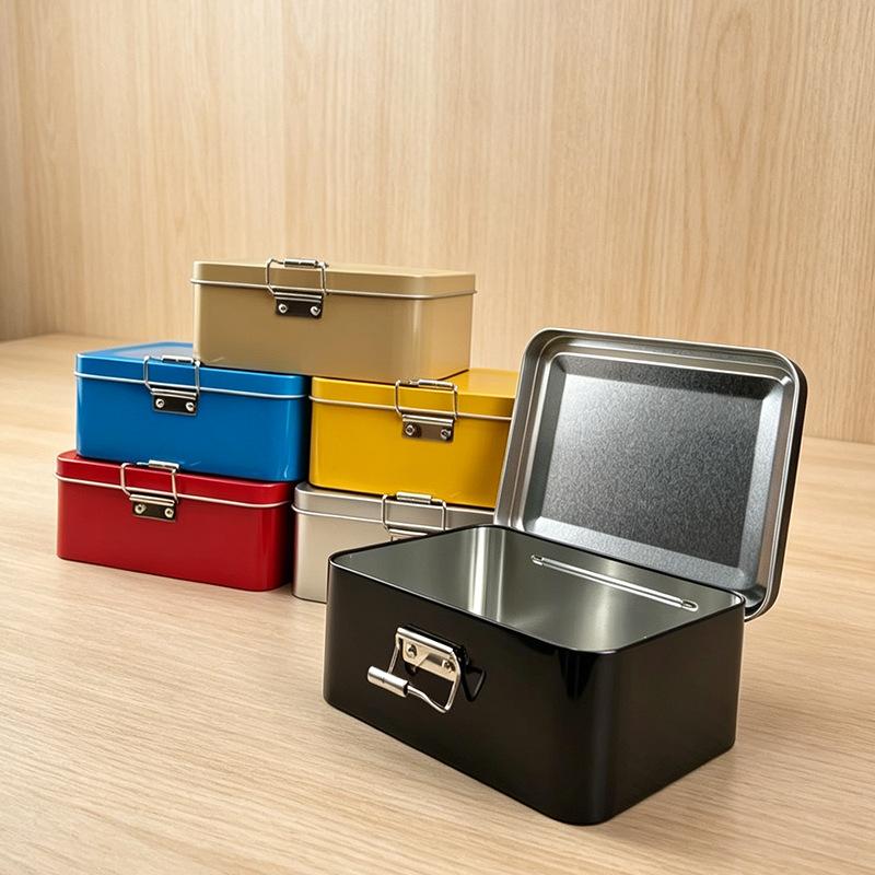 Flip Cover Buckle Iron Box Metal Solid Color Fishing Craft Storage Tin Durable With Lid Fishing Gear Storage Box