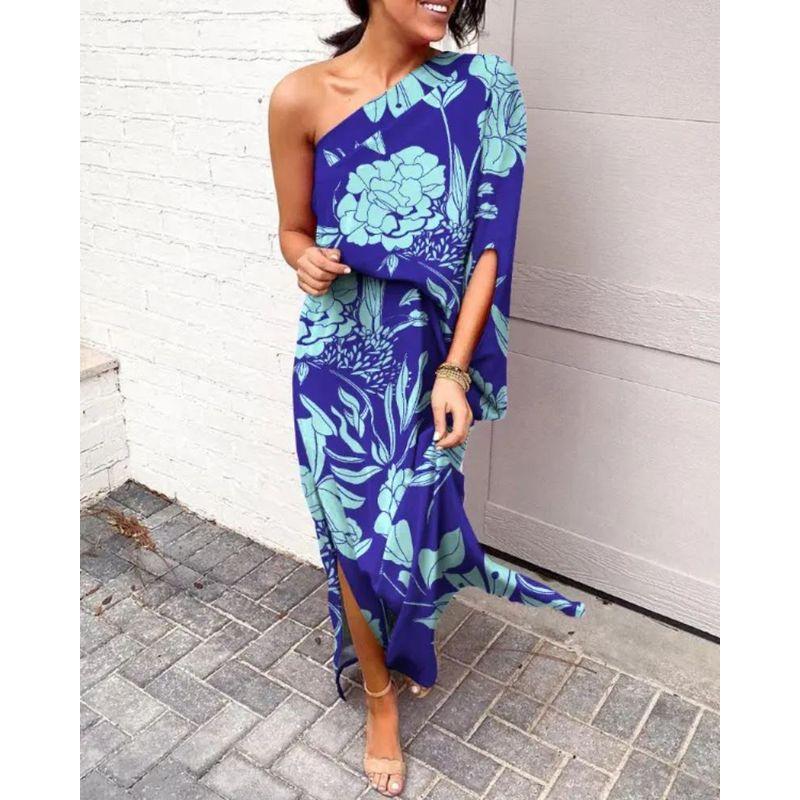 Sexy One Shoulder Dress Women European and American Sexy Fashion Slant Shoulder Single Side Sleeve Dress