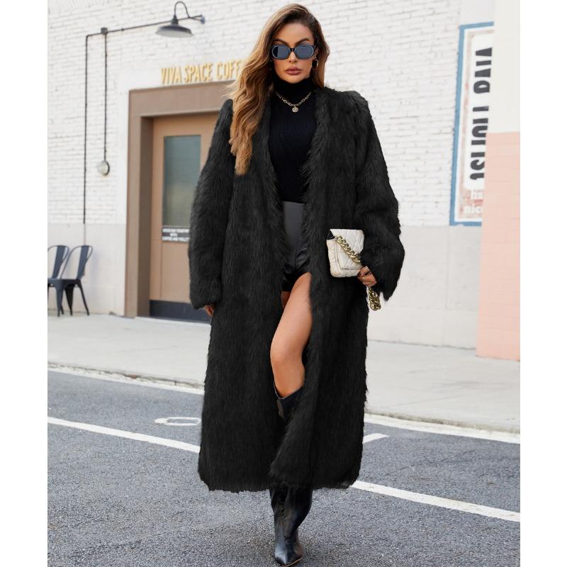 Cappotto Invernale Caldo Shaggy Lungo da Donna in Ecopelliccia