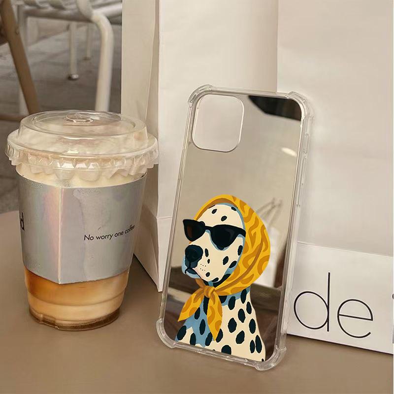 Cute Dog Pattern Phone Case For iPhone 11 12 13 14 15 16 17 Pro Max XS X XR 7 8 Plus Make Up Mirror Shockproof Soft Cover