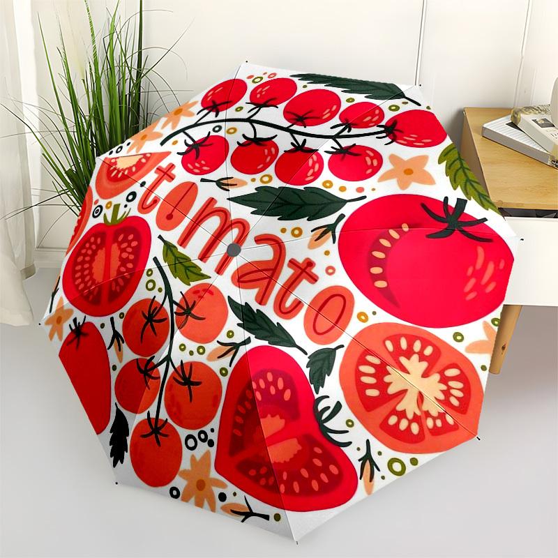 1pc Tomato Illustration Design Umbrella with Plastic Handle,Vibrant Cartoon Pattern,Multi-functional UmbrellaPT262