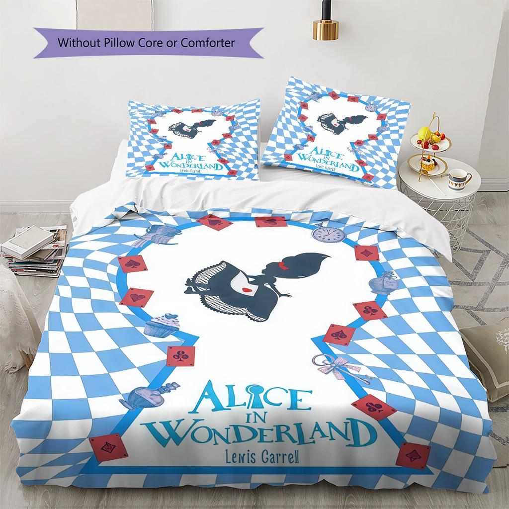 Alice Wonderland Dream Bedding Quilt Set Quilt Cover Pillowcase Home Decoration Birthday Gift (1 * Duvet Cover + 2 * Pillowcase, Without Core)